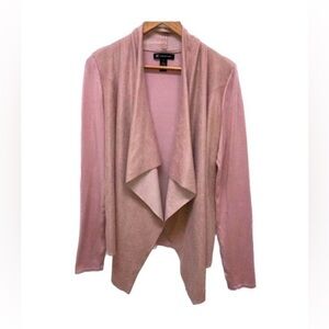 INC open front waterfall sweater Shacket, long sleeves, flowy draped, pink, M